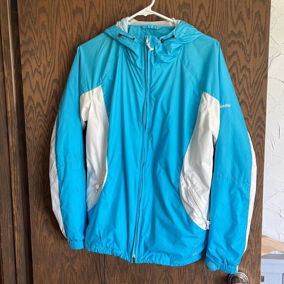 White & Blue Columbia windbreaker Mesh L - Picture 1 of 6